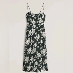 NEW Abercrombie & Fitch High-Slit Midaxi Dress green floral Large